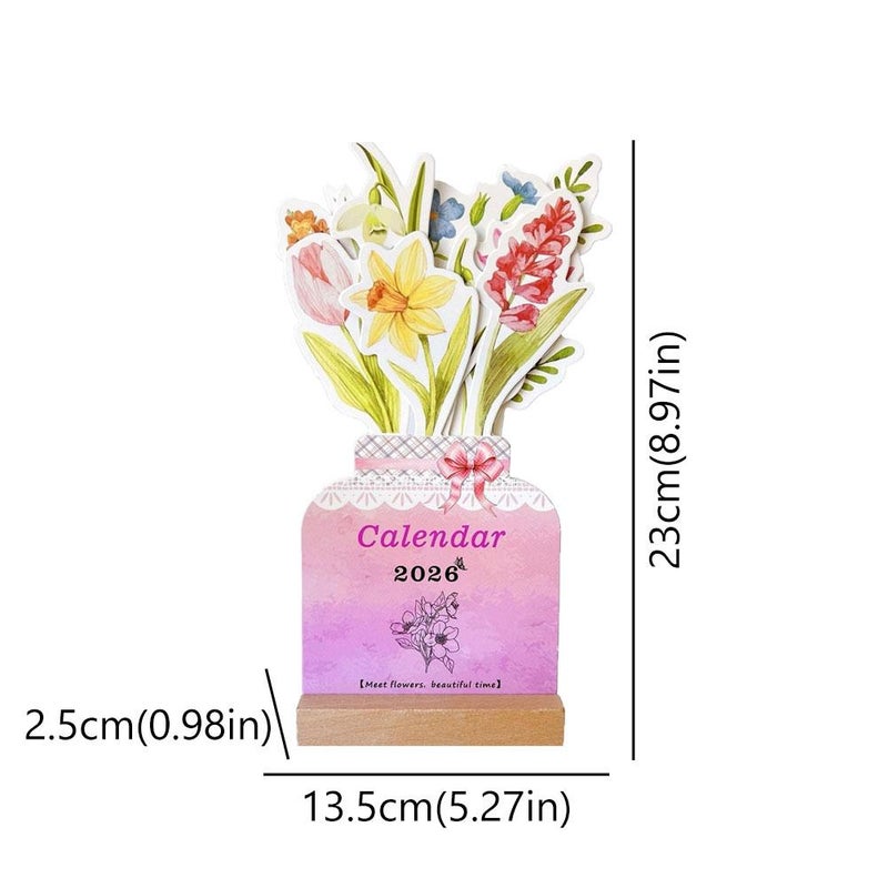Flower Desk Calendar 2026 with Wooden Stand, Bloomy Bouquet Calendar, Removable Monthly Planner for Office Accessories, Home Decoration - Image 3